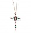 Salvatore Plata Necklace for Women - Genuine Rose Gold with Cross and Peridot