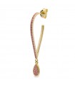 Rue Des Mille Single Earring for Woman - Dancing Drops Gold with Rigid Wire of Red Zircons and Pendant Drop