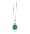 Miluna Women's Necklace - in 18K White Gold with Emerald Pendant and Natural Diamonds - 0