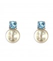 Miluna Woman's Earrings - in 18K White Gold with Pearls and Blue Topaz - 0