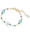 Bracciale Lelune Glamour da Donna - Cristelle Summer in Argento Dorato con Sfere di Giada Azzurra e Perle