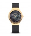 Bering Women's Watch - Classic Solo Tempo Gold 34 mm Mother of Pearl Blue and Black