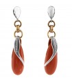 Silvia Kelly Earrings - 18K White Gold Drop Pendants with Red Coral and Natural Diamonds 0.06 ct - 0