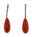 Silvia Kelly Earrings - 18K White Gold Drop Pendants with Red Coral and Natural Diamonds 0.32 ct - 0