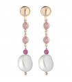 Lelune Glamor Woman's Earrings - Cristelle Summer Pendants Made of 925% Rosy Silver with Pearls and Pink Zircons