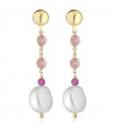 Lelune Glamor Woman's Earrings - Cristelle Summer Pendants Made of 925% Gold Plated Silver with Pearls and Pink Zircons