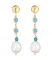 Lelune Glamor Woman's Earrings - Cristelle Summer Pendants Made of 925% Gold Plated Silver with Pearls and Light Blue Zircons