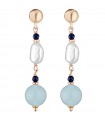 Lelune Glamor Earrings for Woman - Sophie in 925% Rose Gold with Baroque Pearls and Light Blue Jade