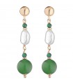 Lelune Glamor Earrings for Woman - Sophie in 925% Rose Gold with Baroque Pearls and Green Jade