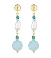 Lelune Glamor Earrings for Woman - Sophie in 925% Gold Plated Silver with Baroque Pearls and Light Blue Jade - 0