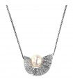 Nimei Necklace for Woman - in 18K White Gold with Pearl Pendant and Natural Diamonds - 0