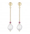 Orecchini Lelune Glamour da Donna - Cristelle Summer Pendenti in Argento 925% Dorato con Spinelli Fucsia e Perle Freshwater