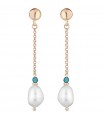 Orecchini Lelune Glamour da Donna - Cristelle Summer Pendenti in Argento 925% Rosato con Spinelli Azzurri e Perle Freshwater