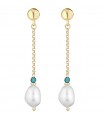 Lelune Glamor Woman's Earrings - Cristelle Summer Pendants Made of 925% Gold Plated Silver with Green Spinels and Freshwater Pea