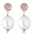 Lelune Glamor Woman's Earrings - Cristelle Summer in 925% Rose Gold with Pink Zircons and Freshwater Pearls