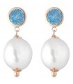 Lelune Glamor Earrings for Woman - Cristelle Summer in 925% Rose Gold with Light Blue Zircons and Freshwater Pearls