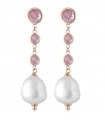 Lelune Glamor Earrings for Woman - Cristelle Summer in 925% Rosé Silver with Pink Zircons and Freshwater Pearls