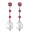Lelune Glamor Woman's Earrings - Cristelle Summer in Rose Gold 925% Silver with Fuchsia Zircons and Freshwater Pearls - 0