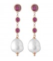 Orecchini Lelune Glamour da Donna - Cristelle Summer in Argento 925% Rosato con Zirconi Fucsia e Perle Freshwater