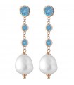 Lelune Glamor Earrings for Woman - Cristelle Summer in 925% Rose Gold with Light Blue Zircons and Freshwater Pearls