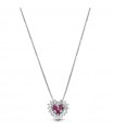 Lelune Diamonds Necklace - Heart Pendant in 18K White Gold with White Diamonds and 0.07 ct Ruby - 0
