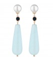 Lelune Glamor Woman's Earrings - Sophie in 925% Rose Gold with Freshwater Pearls and Blue Jade Drops