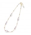 Collana Lelune Glamour da Donna - Cristelle Summer in Argento 925% Dorato con Zirconi Rosa e Perle Freshwater