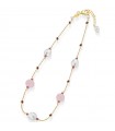 Lelune Glamor Necklace for Woman - Cristelle Summer in 925% Gold Plated Silver with Fuchsia Zircons and Pink Jade