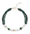 Collana Lelune Glamour da Donna - Sophie con Perle Freshwater e Doppio Filo di Spinello Verde