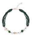 Lelune Glamor Necklace for Woman - Sophie with Freshwater Pearls and Double Strand of Green Spinel