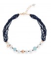 Collana Lelune Glamour da Donna - Sophie con Perle Freshwater e Doppio Filo di Spinello Blu