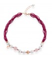 Collana Lelune Glamour da Donna - Sophie con Perle Freshwater e Doppio Filo di Spinello Fucsia