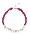 Lelune Glamor Necklace for Woman - Sophie with Freshwater Pearls and Double Fuchsia Spinel Strand