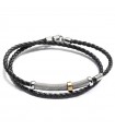 Salvatore Bersani Men's Bracelet - with Black Leather and Central Plate with Yellow Gold Element - 0