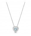 Lelune Diamonds Woman's Necklace - in 18K White Gold with Heart in Diamonds and 0.24 carat Aquamarine - 0
