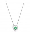 Lelune Diamonds Woman's Necklace - in 18K White Gold with Heart in Diamonds and 0.18 carat Emerald - 0