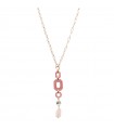 RossoPrezioso Necklace for Woman - Nouvelle Vague Avant Grade Rose Gold with Amethyst and Rose Quartz Pendants