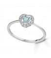 Lelune Diamonds Woman's Ring - Heart in 18K White Gold with Diamonds and 0.22 carat Aquamarine - 0