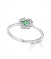 Lelune Diamonds Woman's Ring - Heart in 18K White Gold with Diamonds and Emeralds 0.06 carat - 0