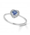 Lelune Diamonds Woman's Ring - Heart in 18K White Gold with Diamonds and 0.29 carat Sapphire - 0