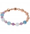 Bronzallure Woman's Bracelet - Rose Gold Variegated Elastic with Blue and Pink Quartzite Spheres