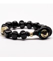 Moi Bracelet - Golden Night with Black Murano Glass Elements and 24 kt Yellow Gold Pearl