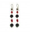 Rajola Women's Earrings - Lipari Pendants with Black Onyx and Red Coral Spheres