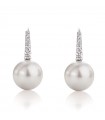 Coscia Earrings for Woman - Pendants in 18K White Gold with 11-12mm Freshwater Pearls and 0.23 Ct Diamonds - 0