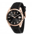 Maserati Men's Watch - Black Time and Date Attraction 43mm with Rose Gold Case