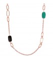Bronzallure Woman's Necklace - Rose Gold Long Variegated Necklace with Rolo Chain and Natural Stones