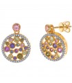 Salvatore Plata Women's Earrings - Gold Round Pendant Rosettes with Colored Cubic Zirconia