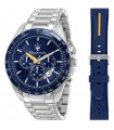 Special Pack Maserati Watch with Strap - Modena Edition Chronograph Silver 45mm Blue