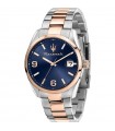 Maserati Men's Watch - Time and Date Attraction Bicolor Silver and Rose Gold 43mm Blue