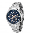 Maserati Men's Watch - Successo Chronograph Silver 44mm Blue with Rose Gold Counters